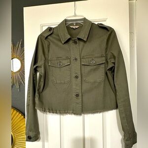 Army Green Crop Jacket with Appliqué Back